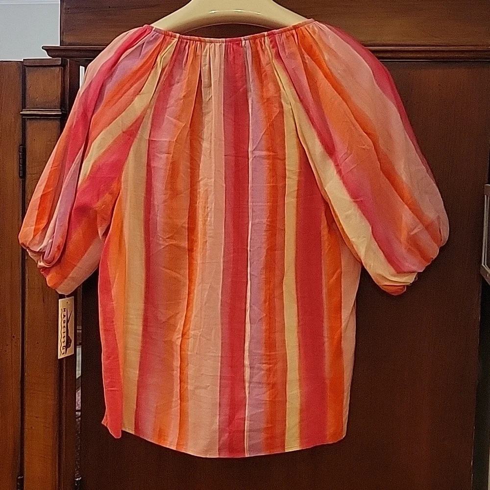 NWT ECRU Winslet Puff Sleeve Blouse Top in Efflorescent Vertical Stripes - M - Picture 2 of 9